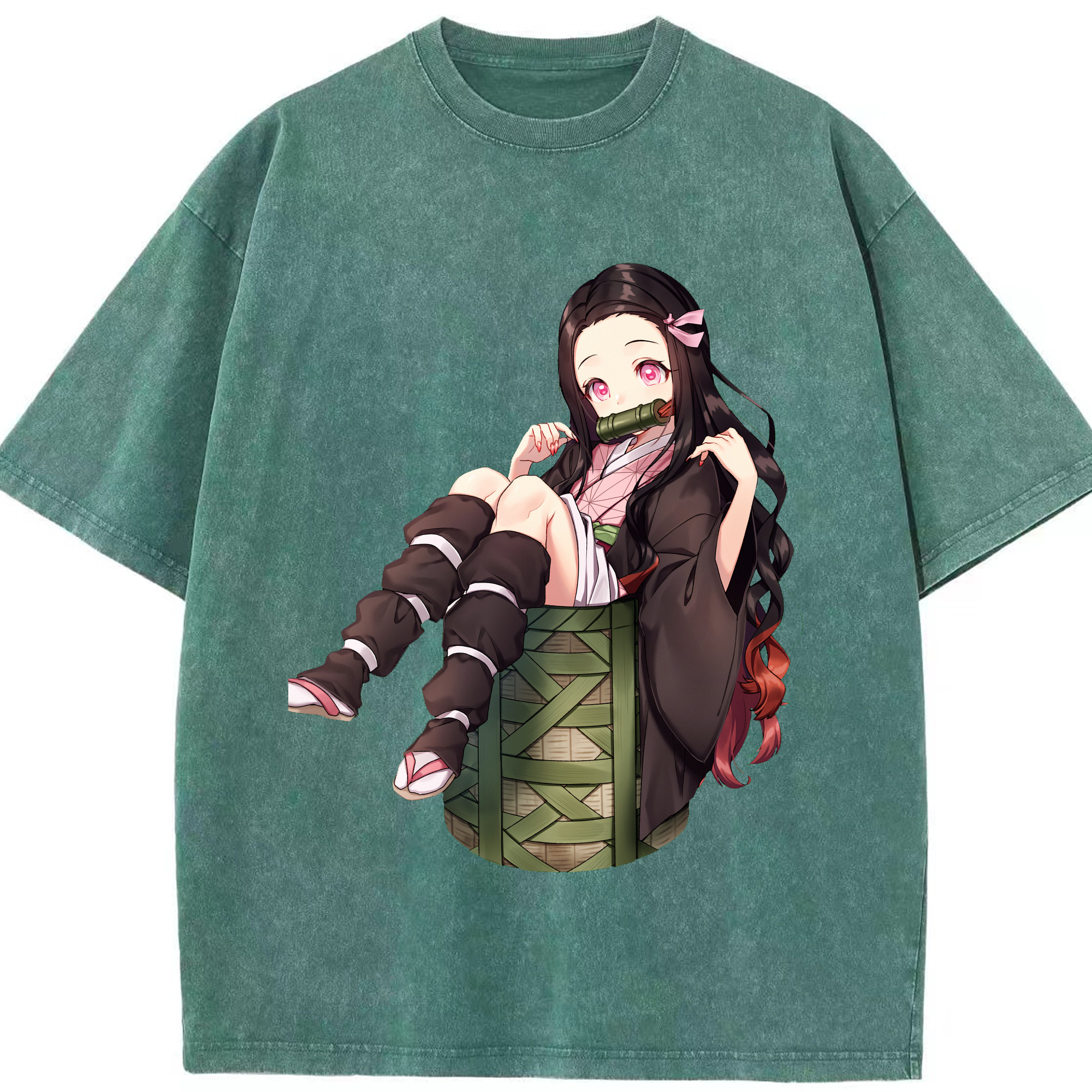 （画像用） 鬼滅の刃（きめつのやいば）竈門 禰󠄀豆子／かまど ねずこ Kamado Nezuko 綿100% ヴィンテージ風 半袖Tシャツ（フロントプリント）